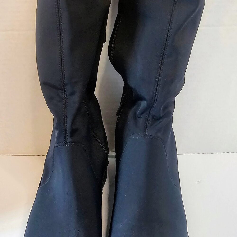 Donald Pliner Zela Tall Stretch Crepe Boots Black Sz 10 Block Heel - Picture 6 of 9